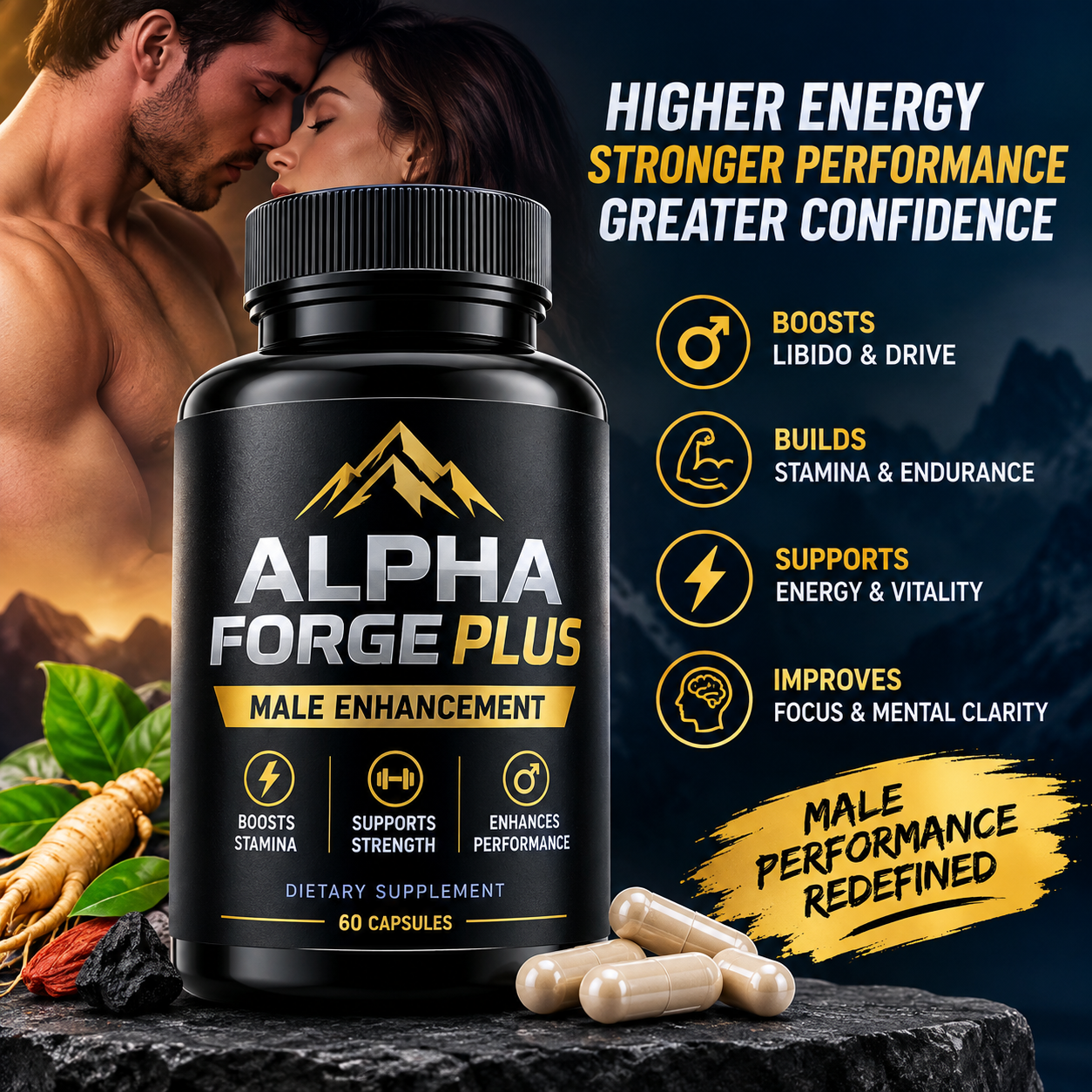 Alpha Forge Plus benefits: boosts libido, builds stamina, supports energy, improves focus